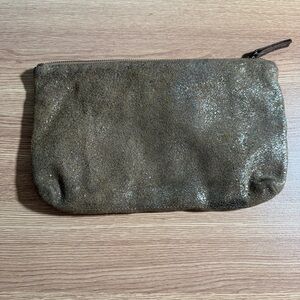 Kim White Made In USA Tan Suede Leather Metallic Finish Metal Ring Wristlet